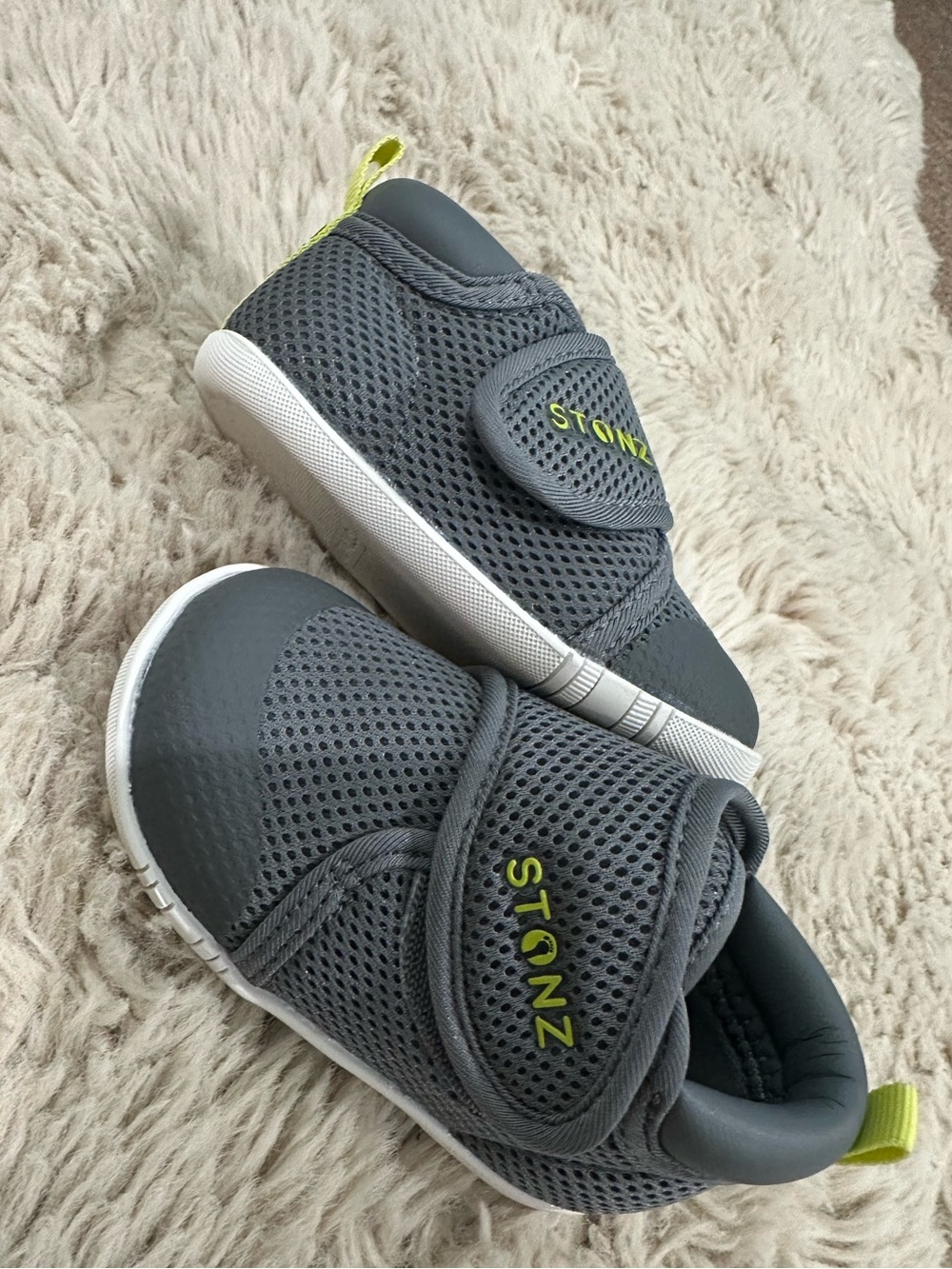 Stonz baby size 6 Grey Mesh Sneakers with Lime Detail